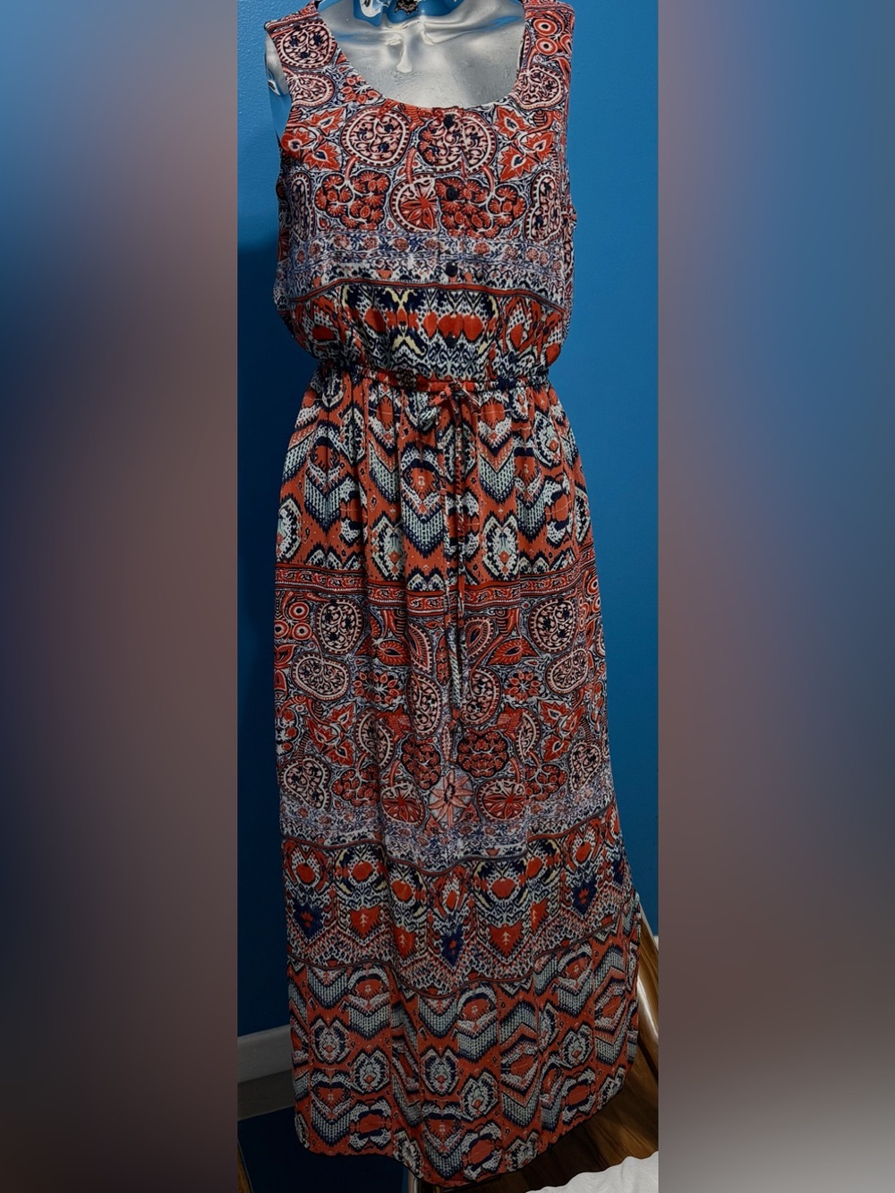Enfocus Studio Red and Navy Paisley Maxi Dress